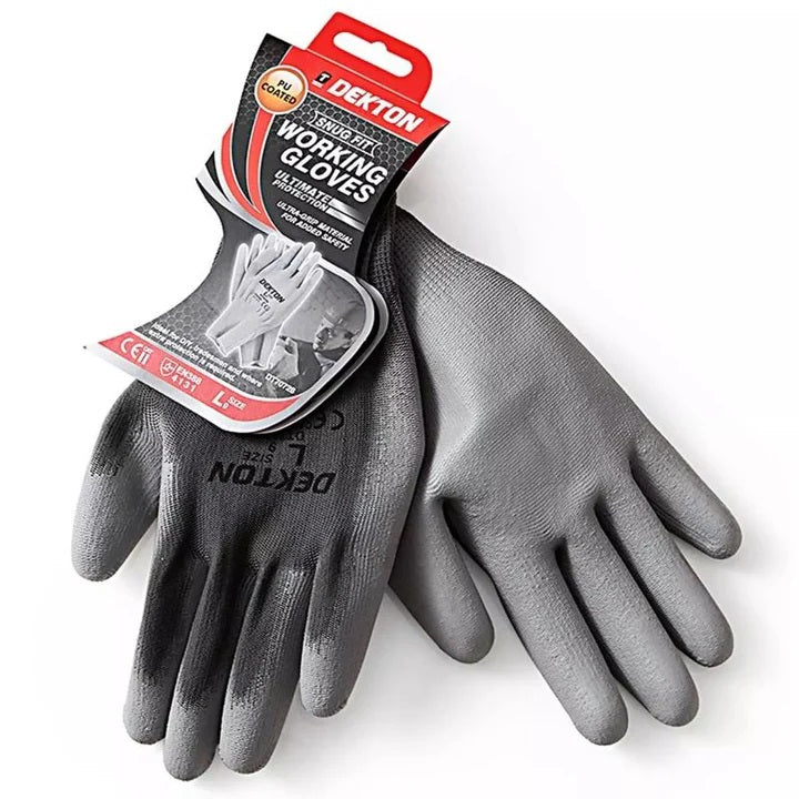 Dekton Snug Fit Working Gloves Grey Large DT70728 | PU Coated | Ultimate Protection | Ultra Grip Material for Added Safety