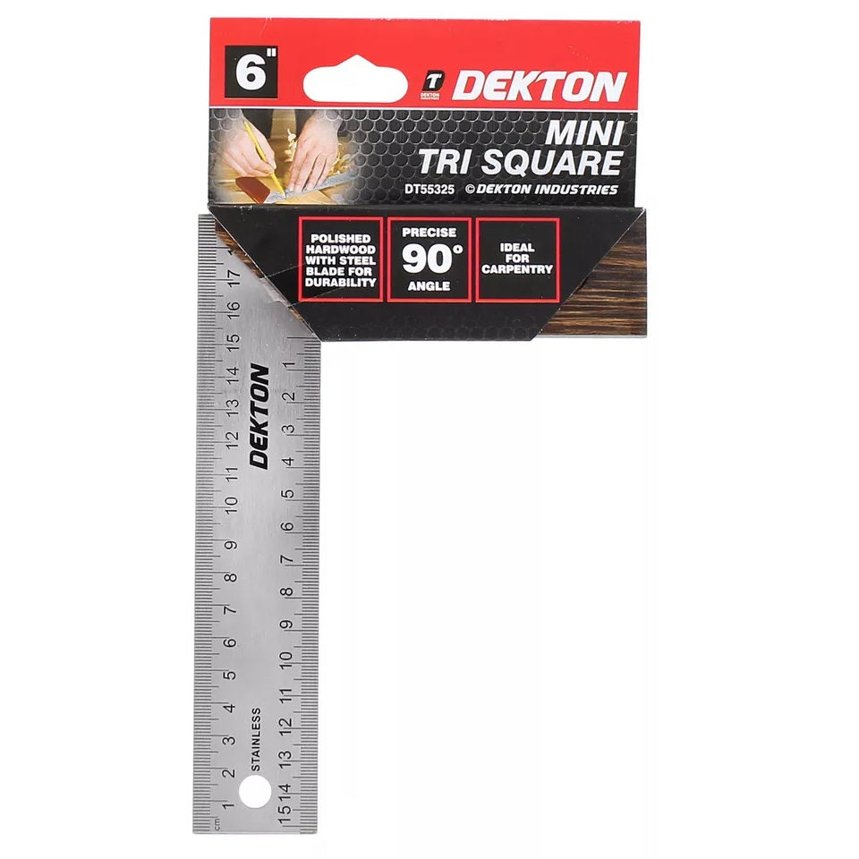 Dekton Mini Tri Square Silver 6-Inch DT55325 | Polished Hardwood with Steel Blade for Durability | Precise 90 Degree | Ideal for Carpentry