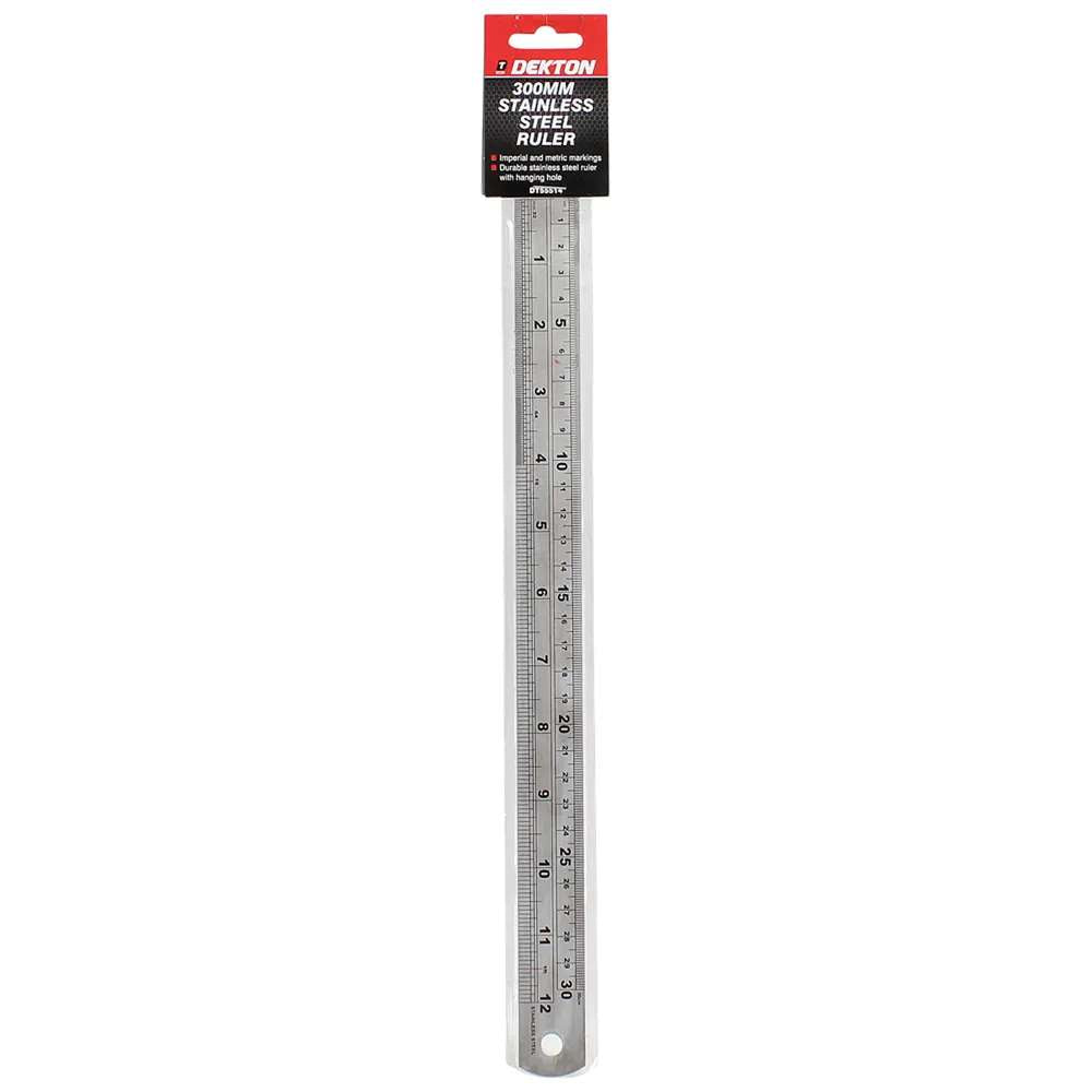 Dekton Stainless Steel Ruler Silver 300mm DT55514 | Imperial and Metric Markings | Durable Stainless Steel Ruler with Hanging Hole