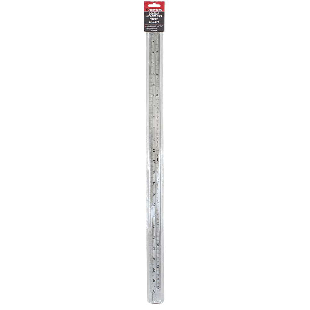 Dekton Stainless Steel Ruler Silver 600mm DT55518 | Imperial and Metric Markings | Durable Stainless Steel Ruler with Hanging Hole