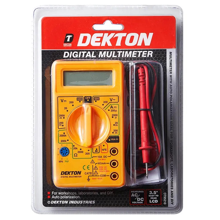 Dekton LCD AC DC Digital Multimeter Yellow DT95210 | With Auto Polarization | Ideal for Workshops Laboratories and DIY
