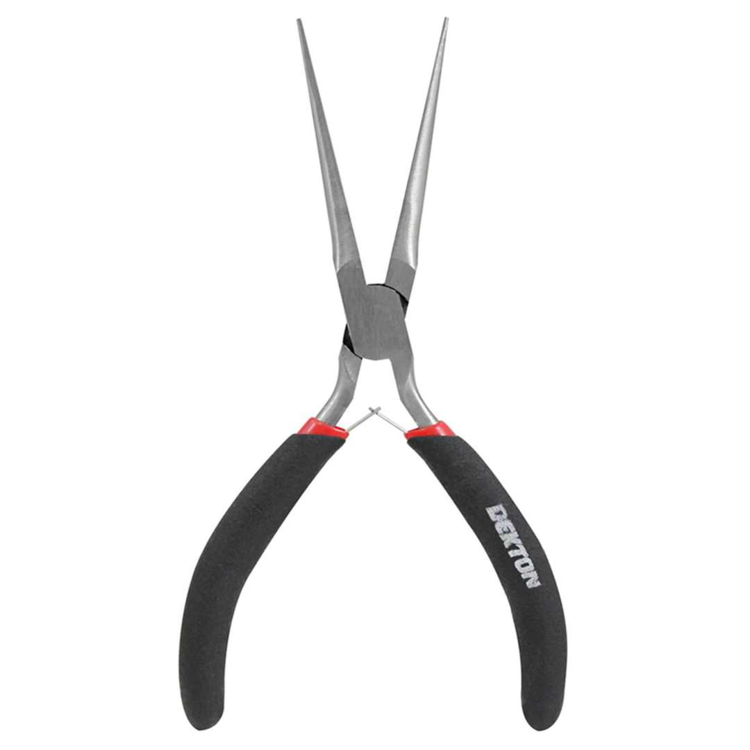 Dekton Heavy Duty Mini Extra Long Nose Pliers Black and Silver DT20216 | Anti Slip Grips | Spring Release | Heat Treated Carbon Steel