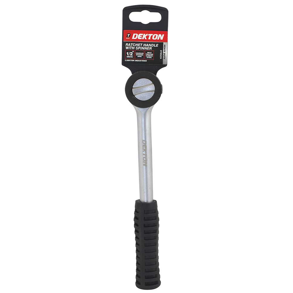 Dekton Heavy Duty Ratchet Handle with Spinner Black and Silver 0.5-Inch DT85224 | Heat Treated Carbon Steel