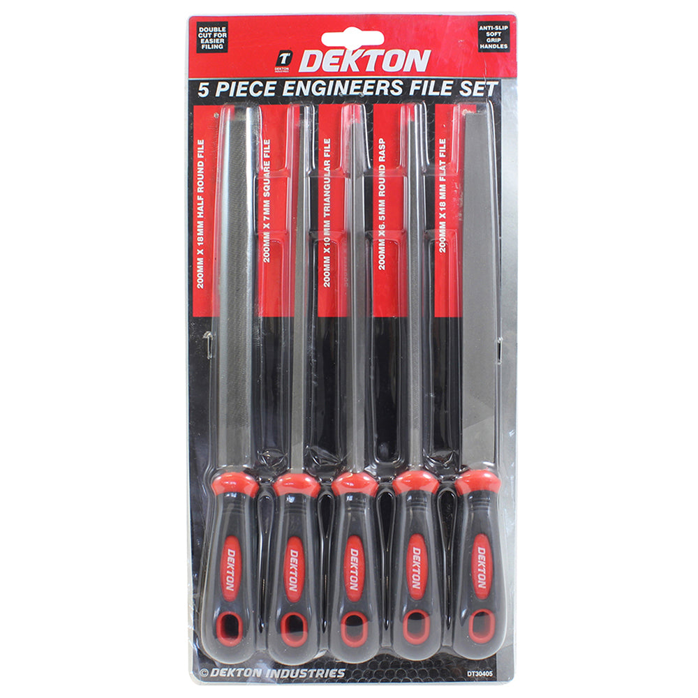 Dekton Engineers File Set Red and Black 5-Piece DT30405 | Anti Slip Soft Grip Handles | Double Cut for Easier Filing