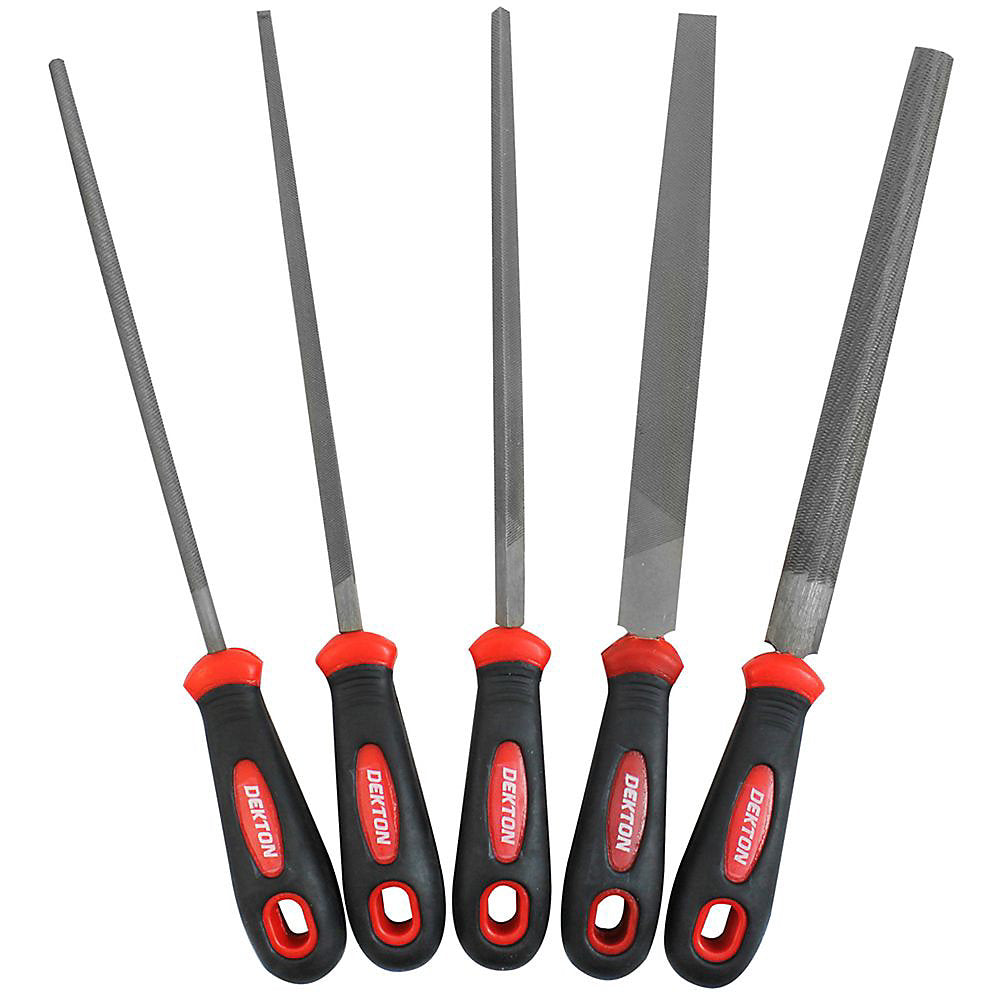 Dekton Engineers File Set Red and Black 5-Piece DT30405 | Anti Slip Soft Grip Handles | Double Cut for Easier Filing
