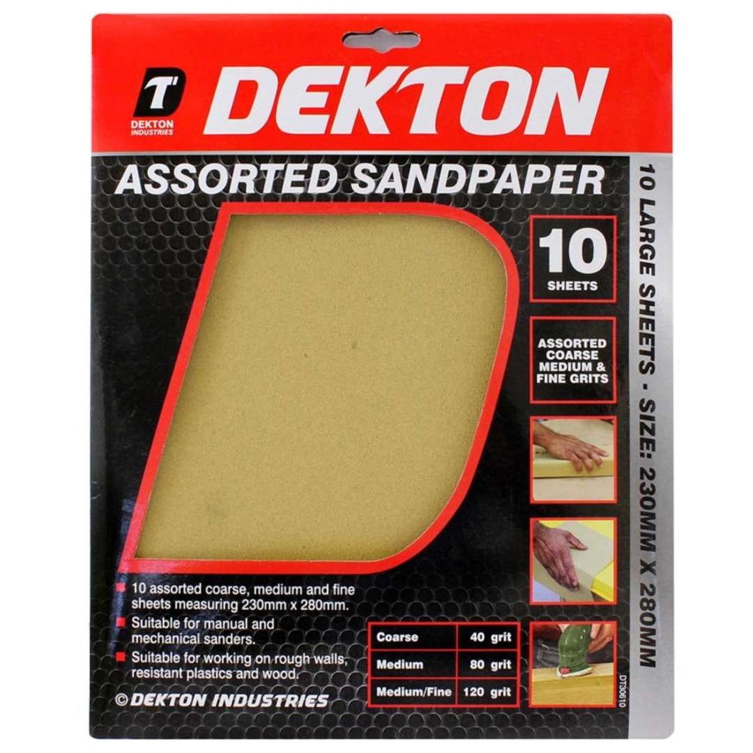 Dekton Assorted Sandpaper Brown 230mm x 280mm Pack of 10 DT30610 | Assorted Coarse Medium and Fine Grits