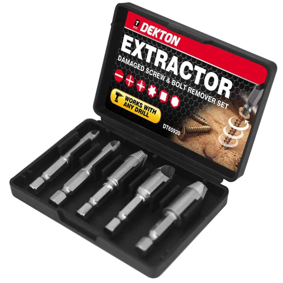 Dekton Extractor Damaged Screw and Bolt Remover Set Metallic Silver Pack of 5 DT65920