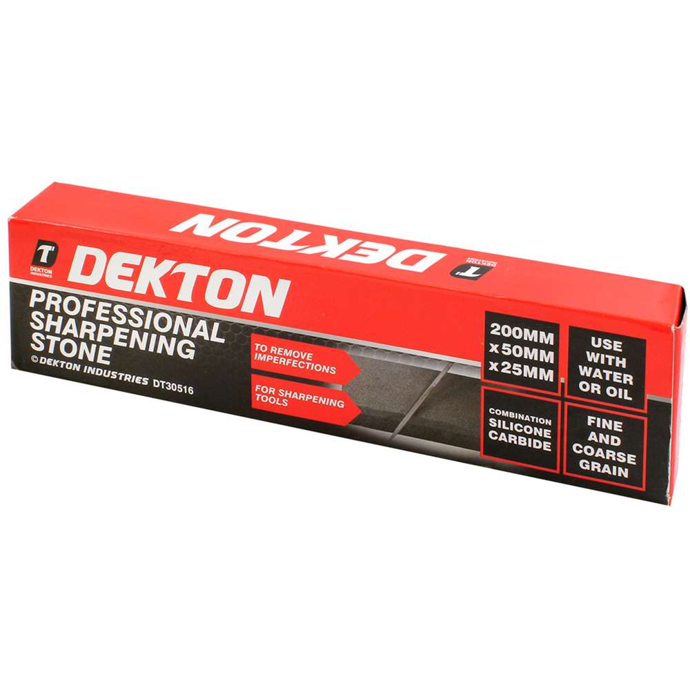 Dekton Professional Sharpening Stone Brown and Grey 200mm x 50mm x 25mm DT30516 | To Remove Imperfections | For Sharpening Tools | Combination Silicone Carbide | Fine and Coarse Grain