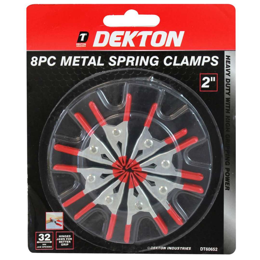 Dekton Heavy Duty Metal Spring Clamps Set Red and Silver 2-Inch Pack of 8 DT60652 | Hinged Jaws for Better Grip