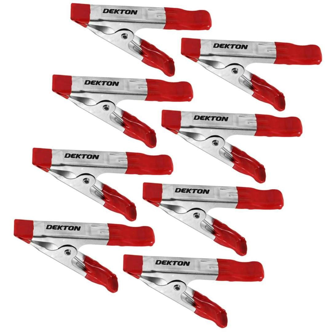 Dekton Heavy Duty Metal Spring Clamps Set Red and Silver 2-Inch Pack of 8 DT60652 | Hinged Jaws for Better Grip