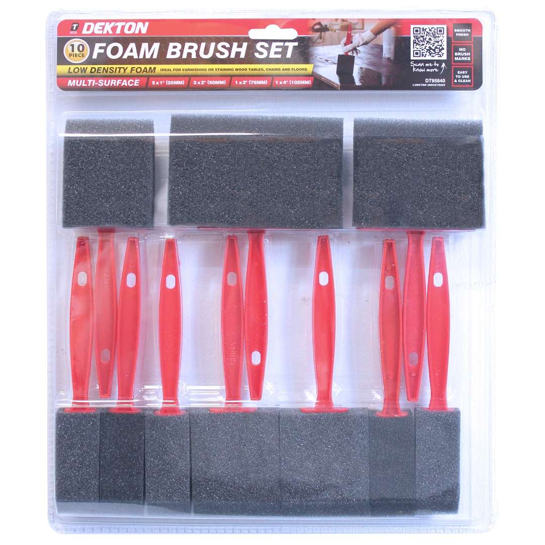 Dekton Foam Brush Set Red and Black Assorted 10-Piece DT95840 | Low Density Foam | Multi-Surface