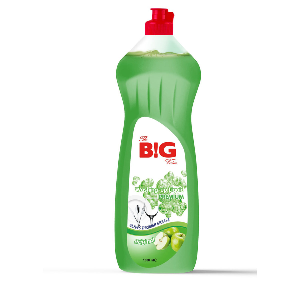 The B!G Value Premium Washing Up Liquid Original Apple Scent Green 1000ml | Glides Through Grease