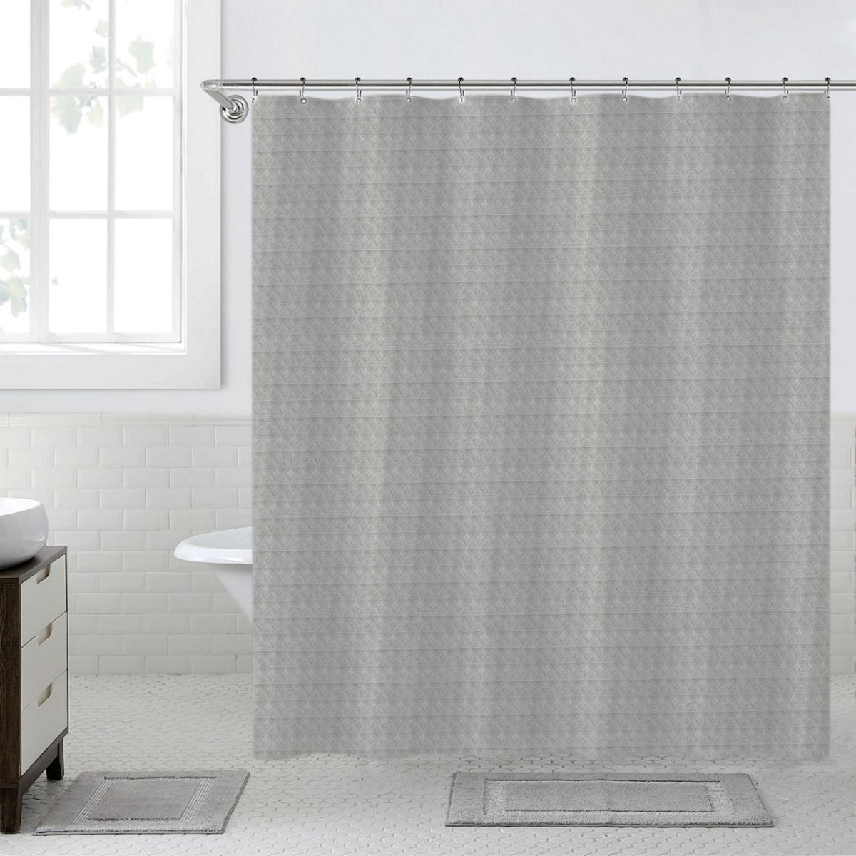 Highlands Homeware Solid Waffle Shower Curtain with Plastic Hooks Grey 178cm x 183cm CUR08 | Water Resistant