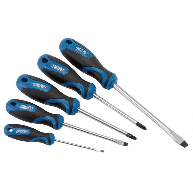 Draper Soft Grip Screw Driver Set Black and Blue Pack of 5 32610