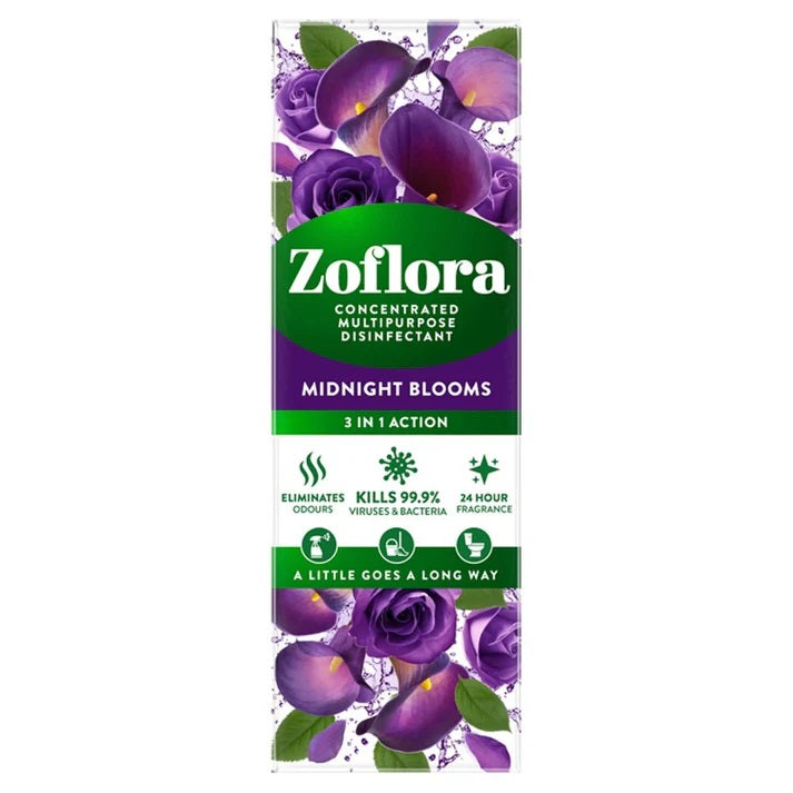 Zoflora Concentrated Multipurpose Midnight Blooms Disinfectant 250ml 100008 | 3 in 1 Action | Eliminates Odours | 24 Hour Fragrance