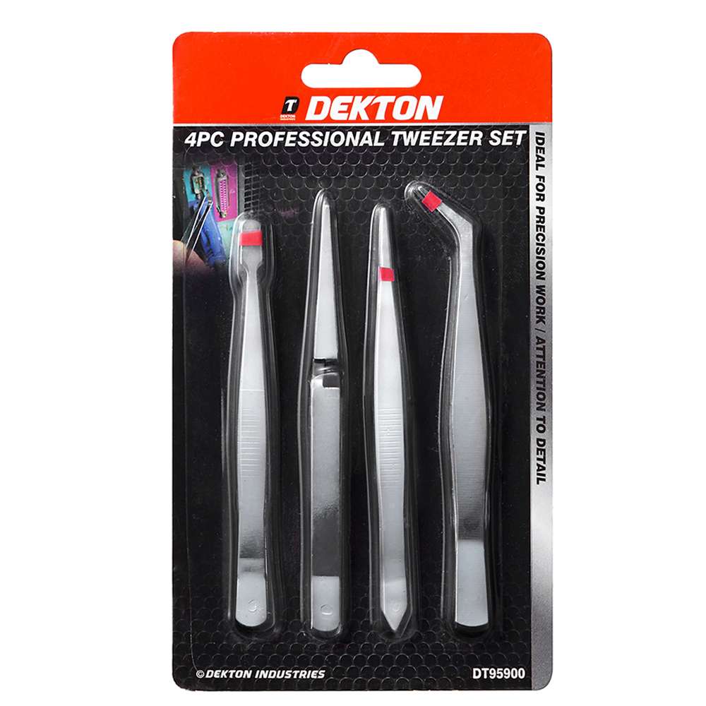 Dekton Professional Tweezer Set Silver 4-Piece DT95900