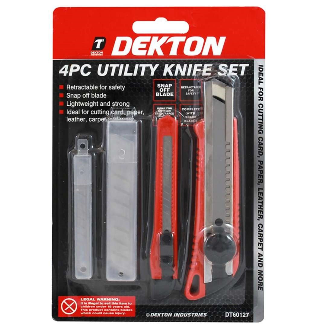 Dekton Utility Knife Set Red and Silver Pack of 4 DT60127 | Retractable for Safety | Snap Off Blade | Lightweight and Strong