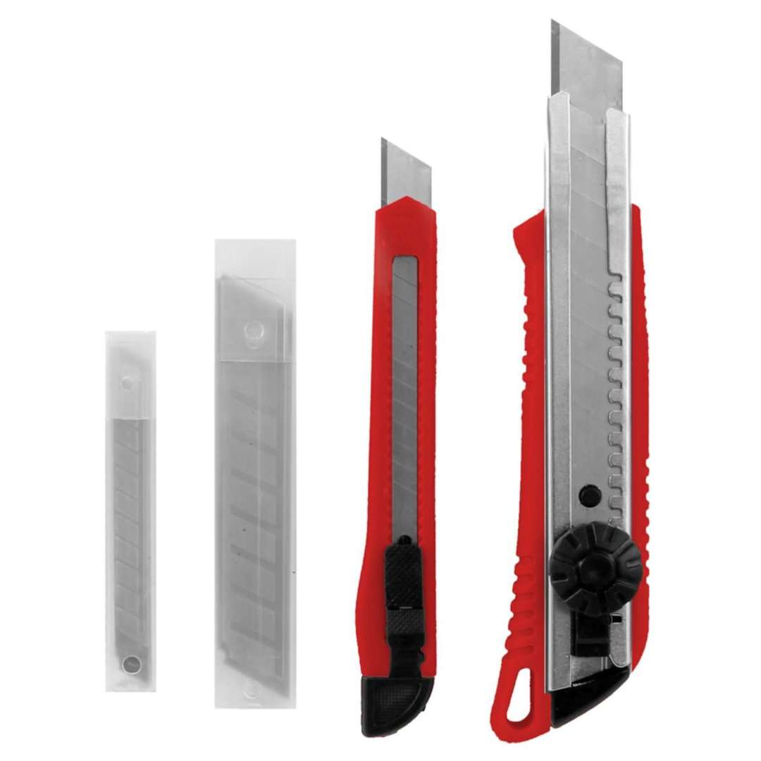 Dekton Utility Knife Set Red and Silver Pack of 4 DT60127 | Retractable for Safety | Snap Off Blade | Lightweight and Strong