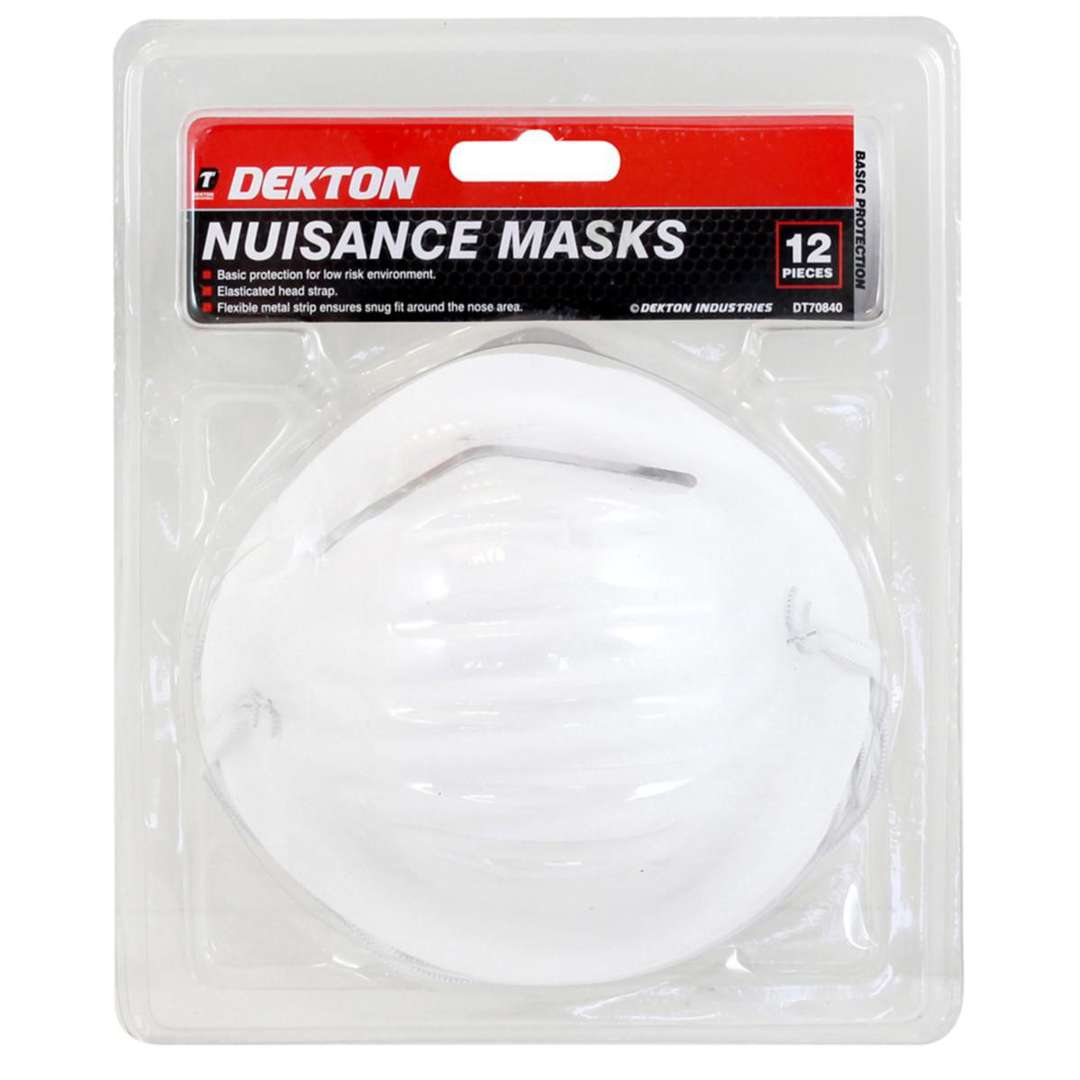 Dekton Nuisance Masks White Pack of 12 DT70840 | Elasticated Head Strap | Flexible Metal Strip
