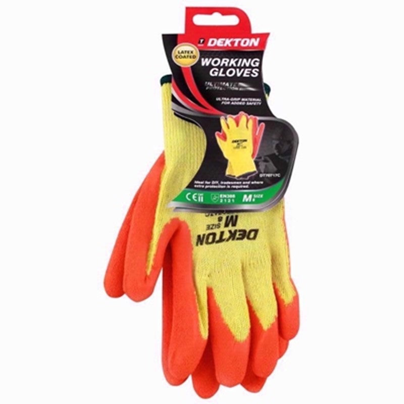 Dekton Latex Coated Working Gloves Yellow and Orange Medium DT70718C