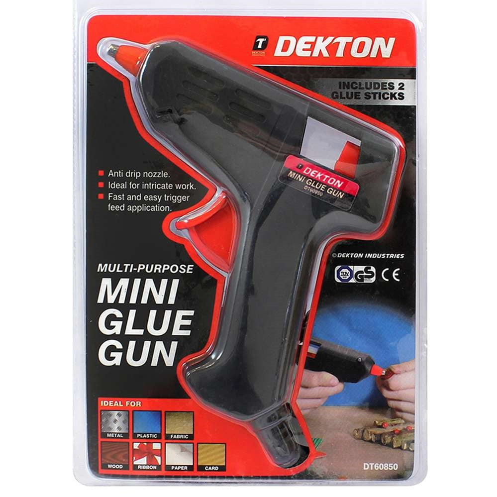Dekton Multi Purpose Mini Glue Gun Black DT60850 | Anti Drip Nozzle | Ideal for Intricate Work | Fast and Easy Trigger Feed Application | Includes 2 Glue Sticks