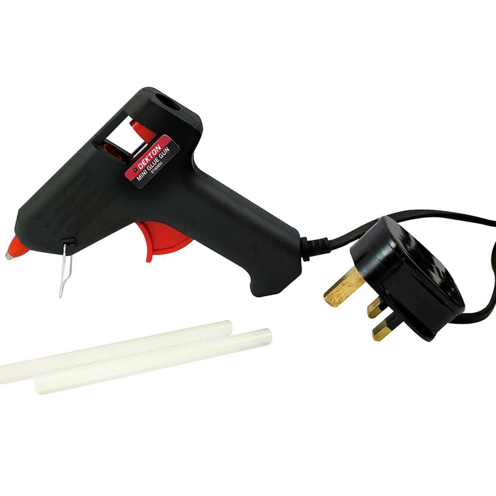 Dekton Multi Purpose Mini Glue Gun Black DT60850 | Anti Drip Nozzle | Ideal for Intricate Work | Fast and Easy Trigger Feed Application | Includes 2 Glue Sticks