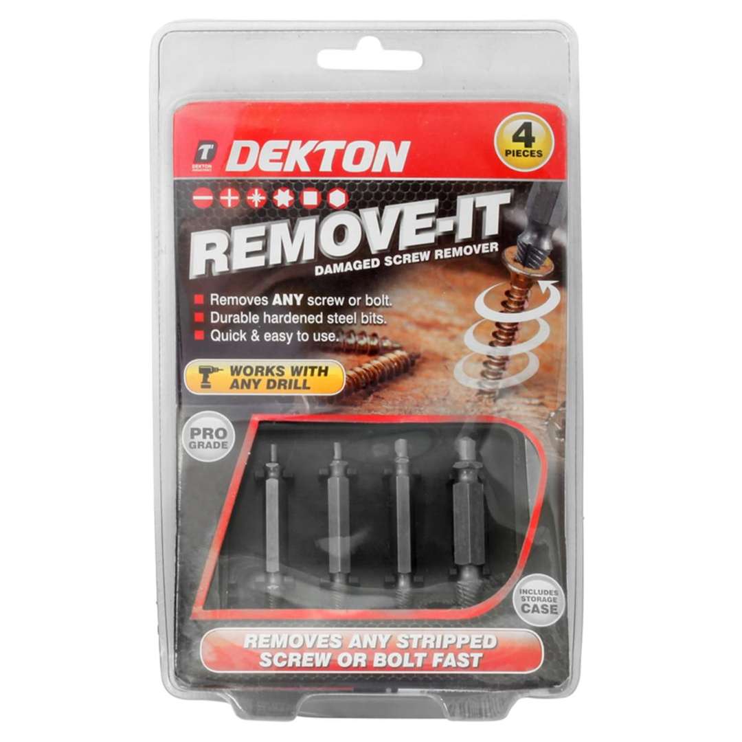 Dekton Remove-It Damaged Screw Remover Silver Pack of 4 DT65924 | Removes Any Screw or Bolt | Durable Hardened Steel Bits | Quick and Easy to Use