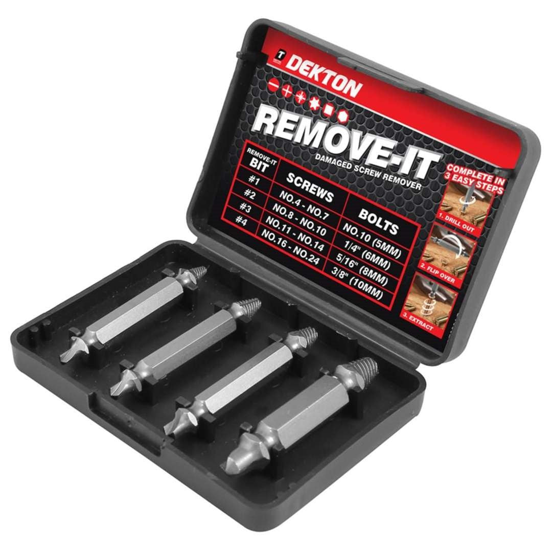 Dekton Remove-It Damaged Screw Remover Silver Pack of 4 DT65924 | Removes Any Screw or Bolt | Durable Hardened Steel Bits | Quick and Easy to Use