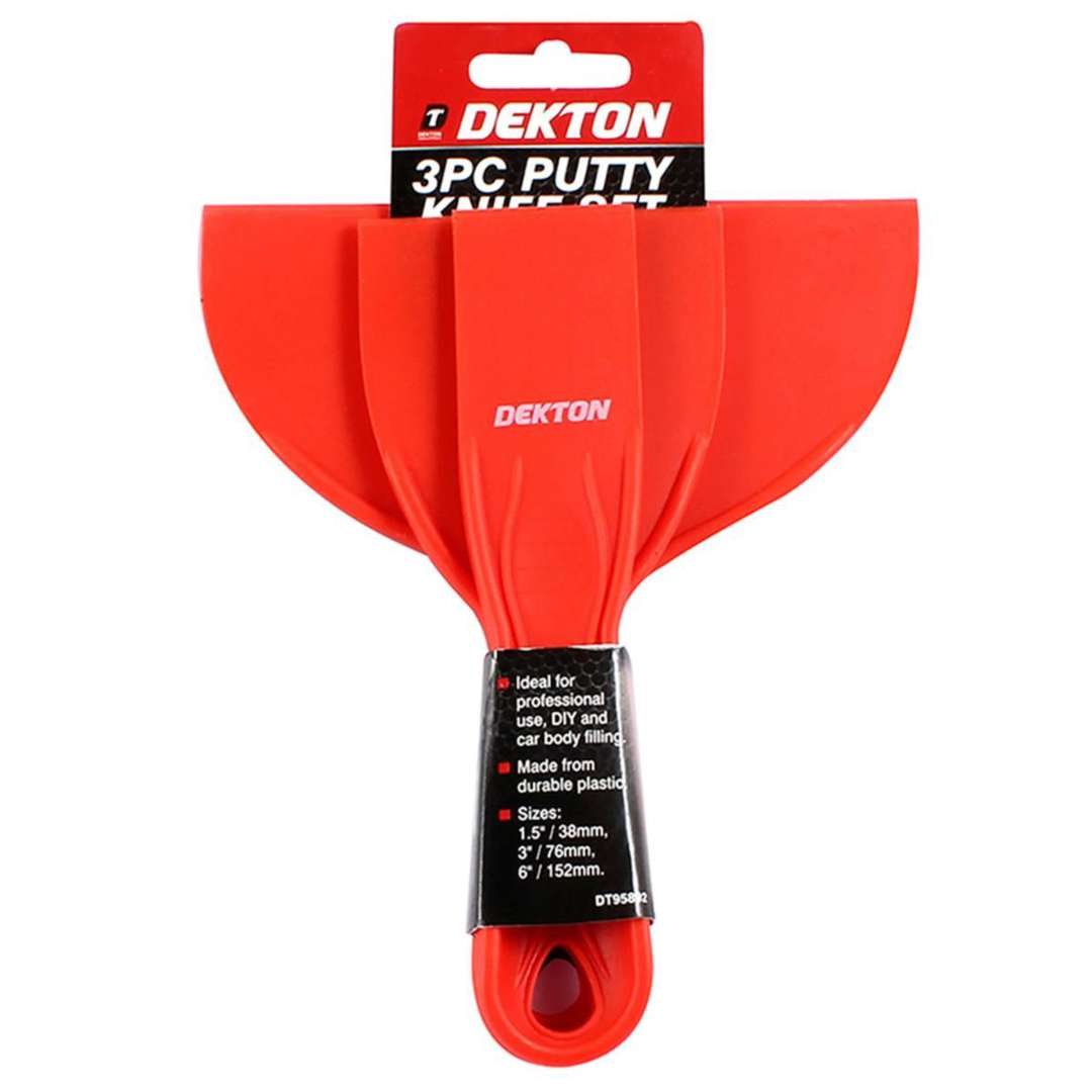 Dekton Putty Knife Set Red Assorted Pack of 3 DT95892 | Made From Durable Plastic | Ideal for Professional Use DIY and Car Body Filling