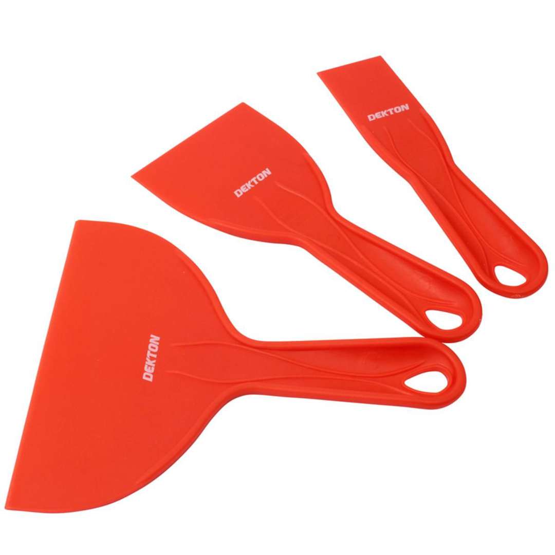 Dekton Putty Knife Set Red Assorted Pack of 3 DT95892 | Made From Durable Plastic | Ideal for Professional Use DIY and Car Body Filling