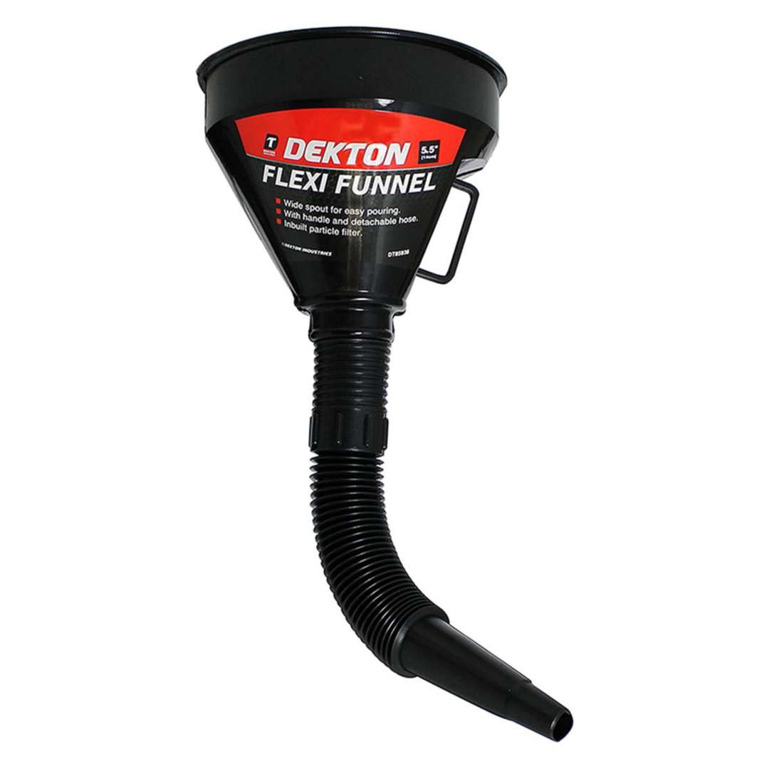 Dekton Flexi Funnel Black 5.5-Inch DT85938 | Wide Spout for Easy Pouring | With Handle and Detachable Hose | Inbuilt Particle Filter