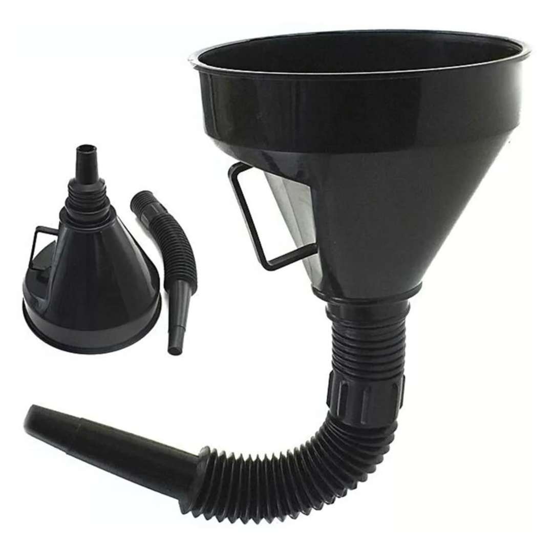 Dekton Flexi Funnel Black 5.5-Inch DT85938 | Wide Spout for Easy Pouring | With Handle and Detachable Hose | Inbuilt Particle Filter