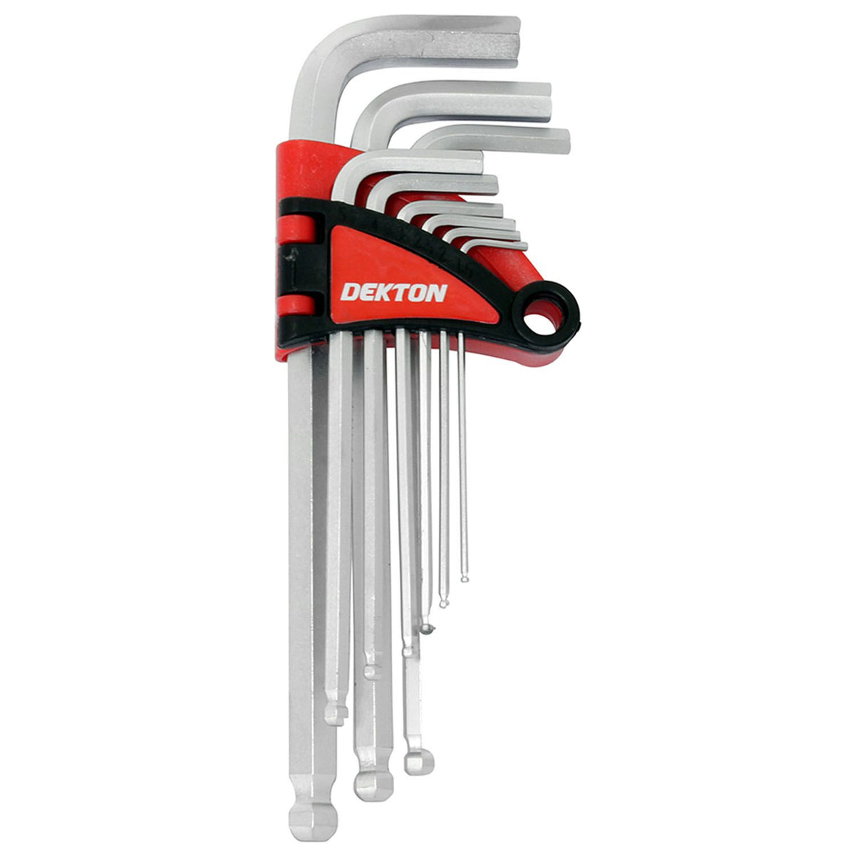 Dekton Long Hex Key Set Silver Pack of 9 DT85516 | Ball Point Heads Enable Use at Upto 25 Degree Angles | Heat Treated for Extra Strength