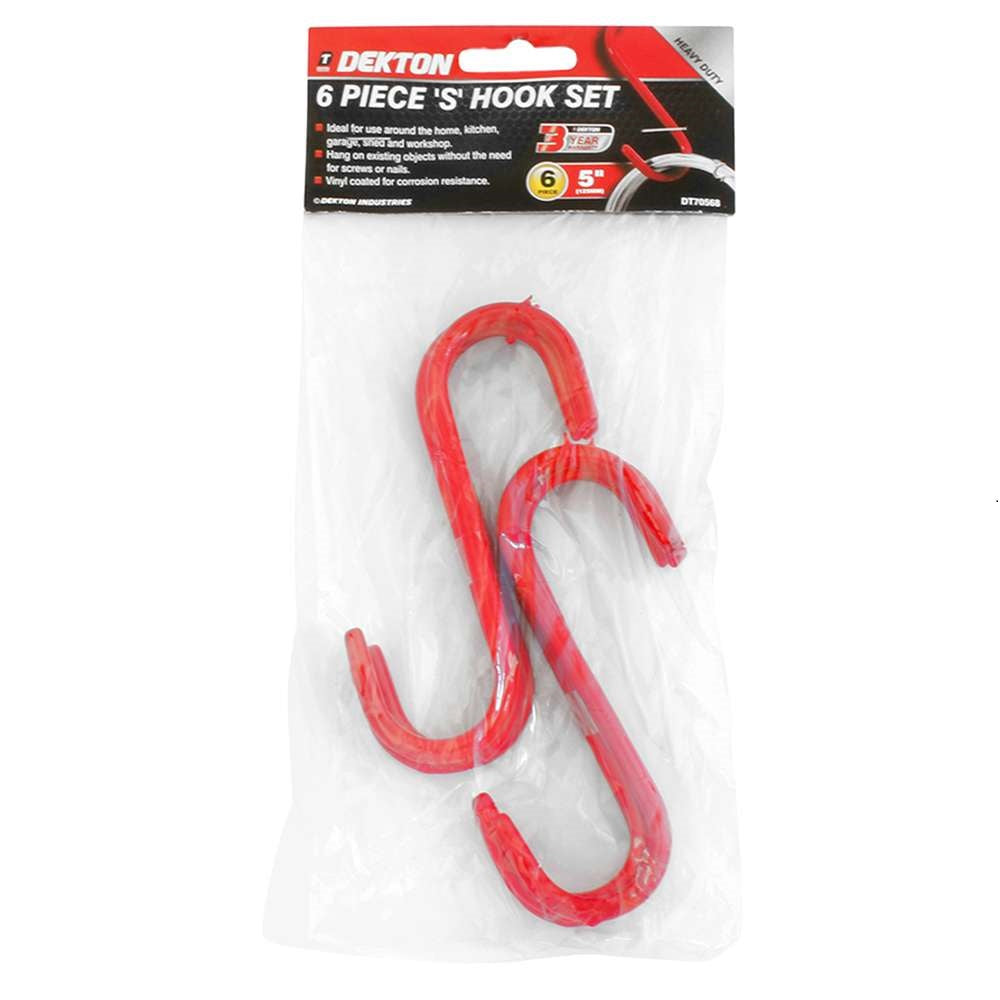 Dekton Heavy Duty S Hook Set Red 5-Inch Pack of 6 DT70568