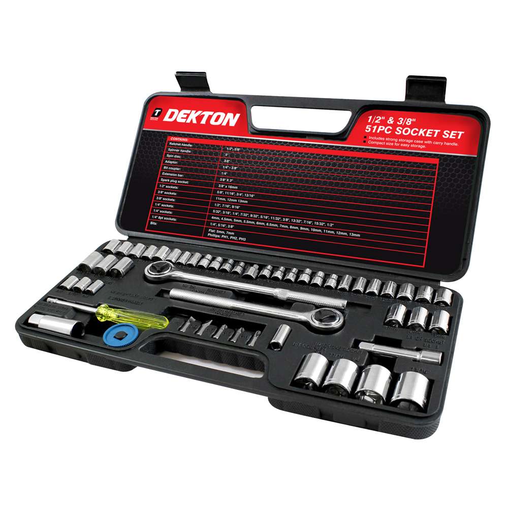 Dekton Heavy Duty Socket Set Assorted 52-Piece DT85180 | Includes Strong Storage Case with Carry Handle | Compact Size for Easy Storage