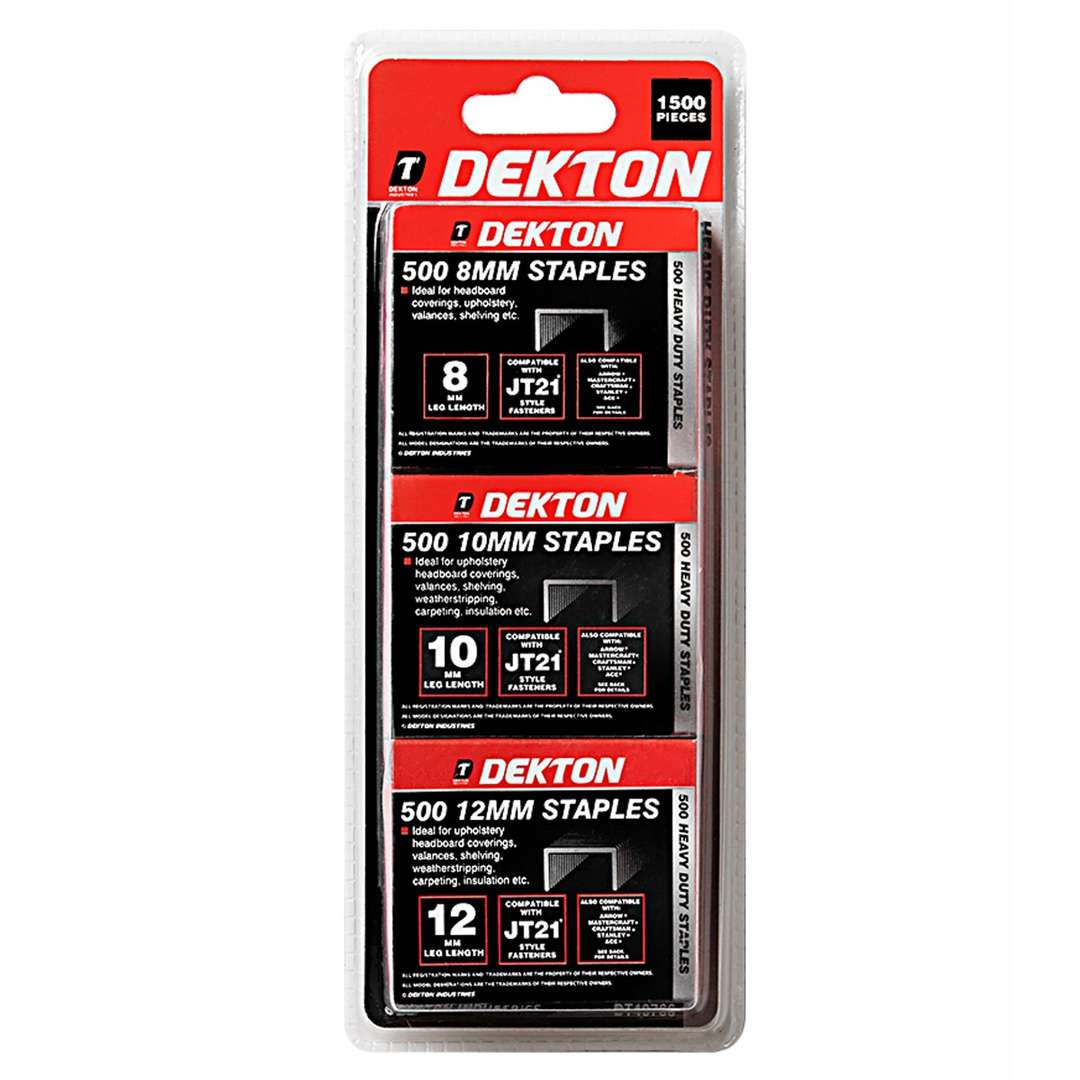 Dekton Staples Set Silver 1500-Piece DT40766 | 500 x 8mm Length | 500 x 10mm Length | 500 x 12mm Length