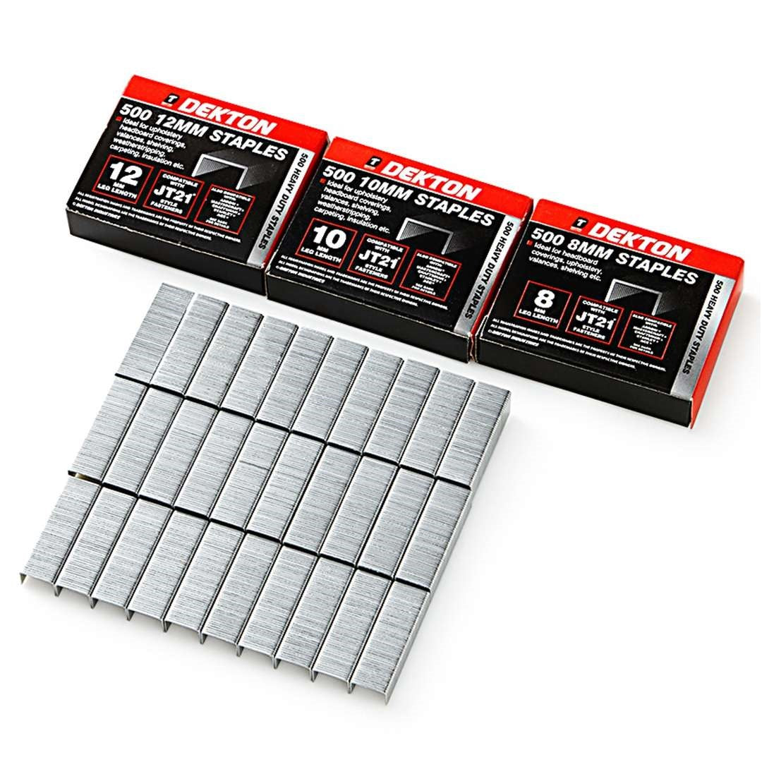 Dekton Staples Set Silver 1500-Piece DT40766 | 500 x 8mm Length | 500 x 10mm Length | 500 x 12mm Length