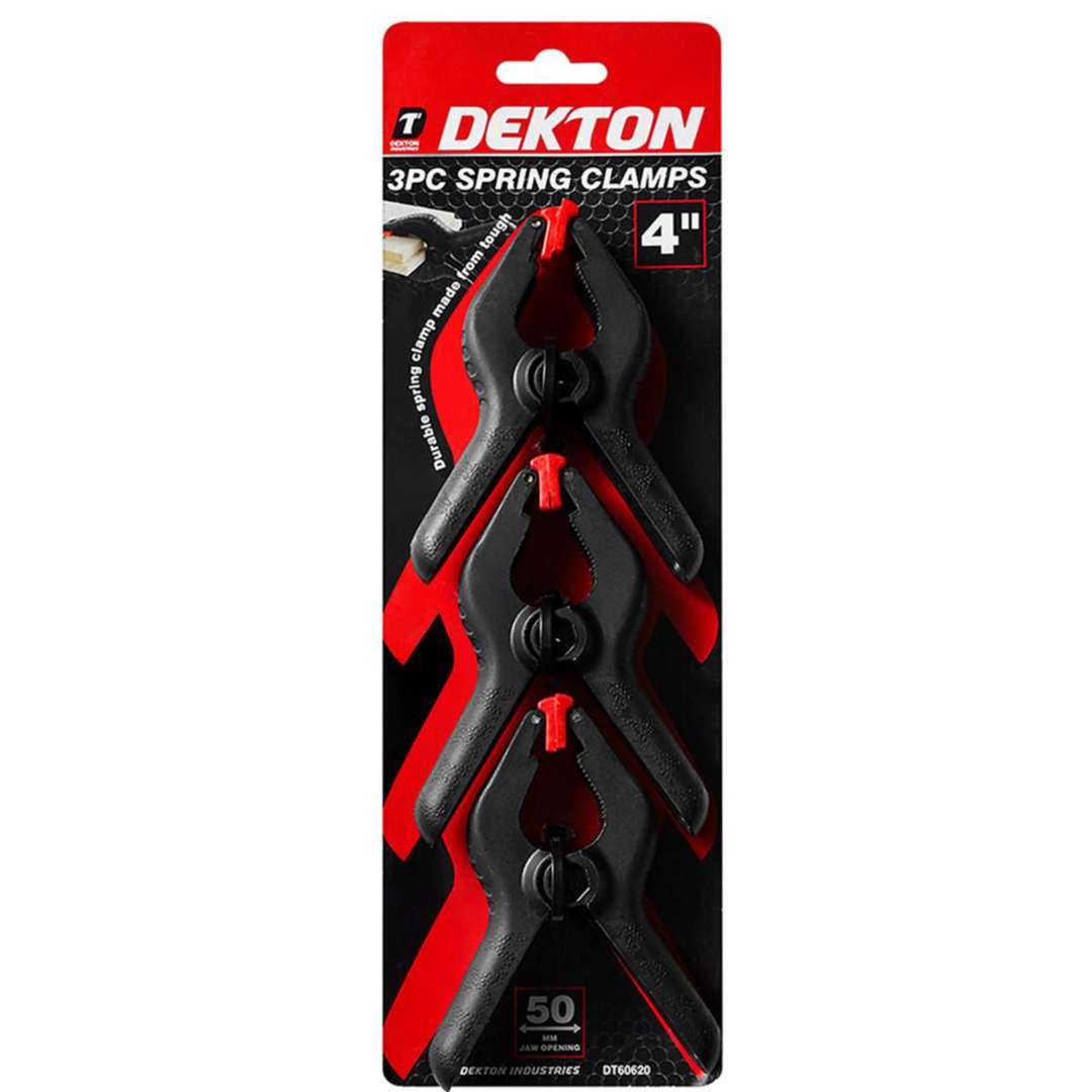 Dekton Heavy Duty Spring Clamps Black 4-Inch Pack of 3 DT60620 | 50mm Jaw Opening