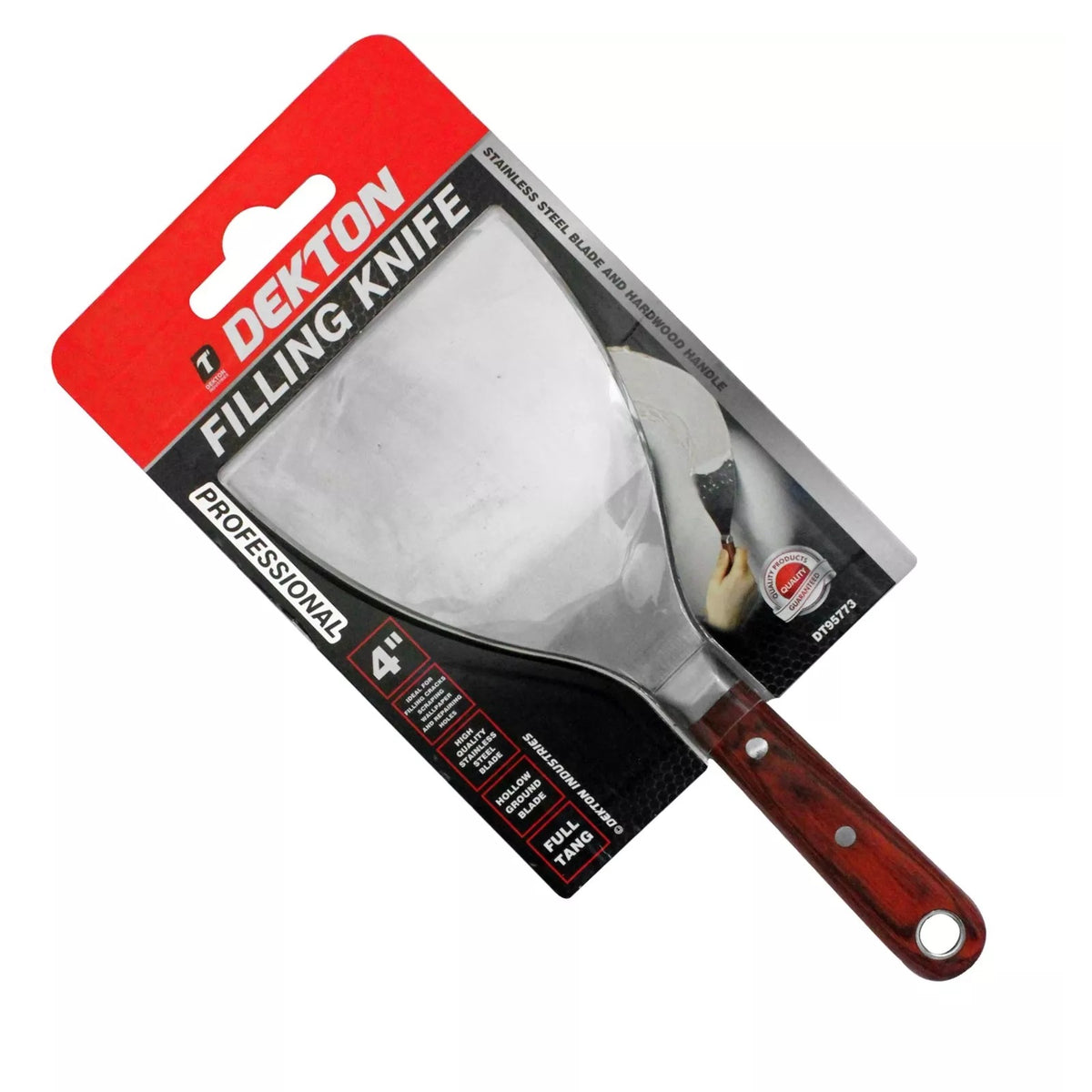 Dekton Filling Knife Silver 4-Inch DT95773 | Stainless Steel Blade and Hardwood Handle | Hollow Ground Blade | Full Tang