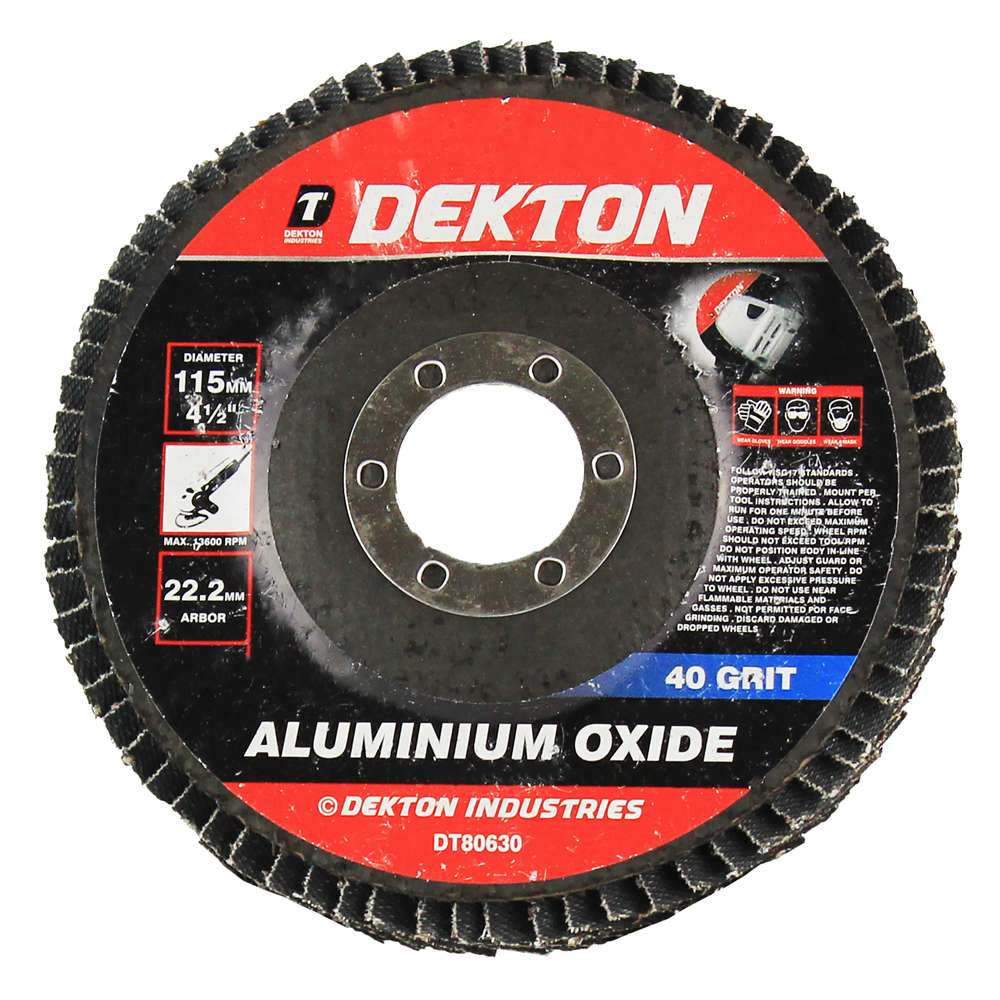 Dekton Aluminium Oxide 40 Grit Flap Disc Black 115mm DT80630 | 22.2mm Arbor