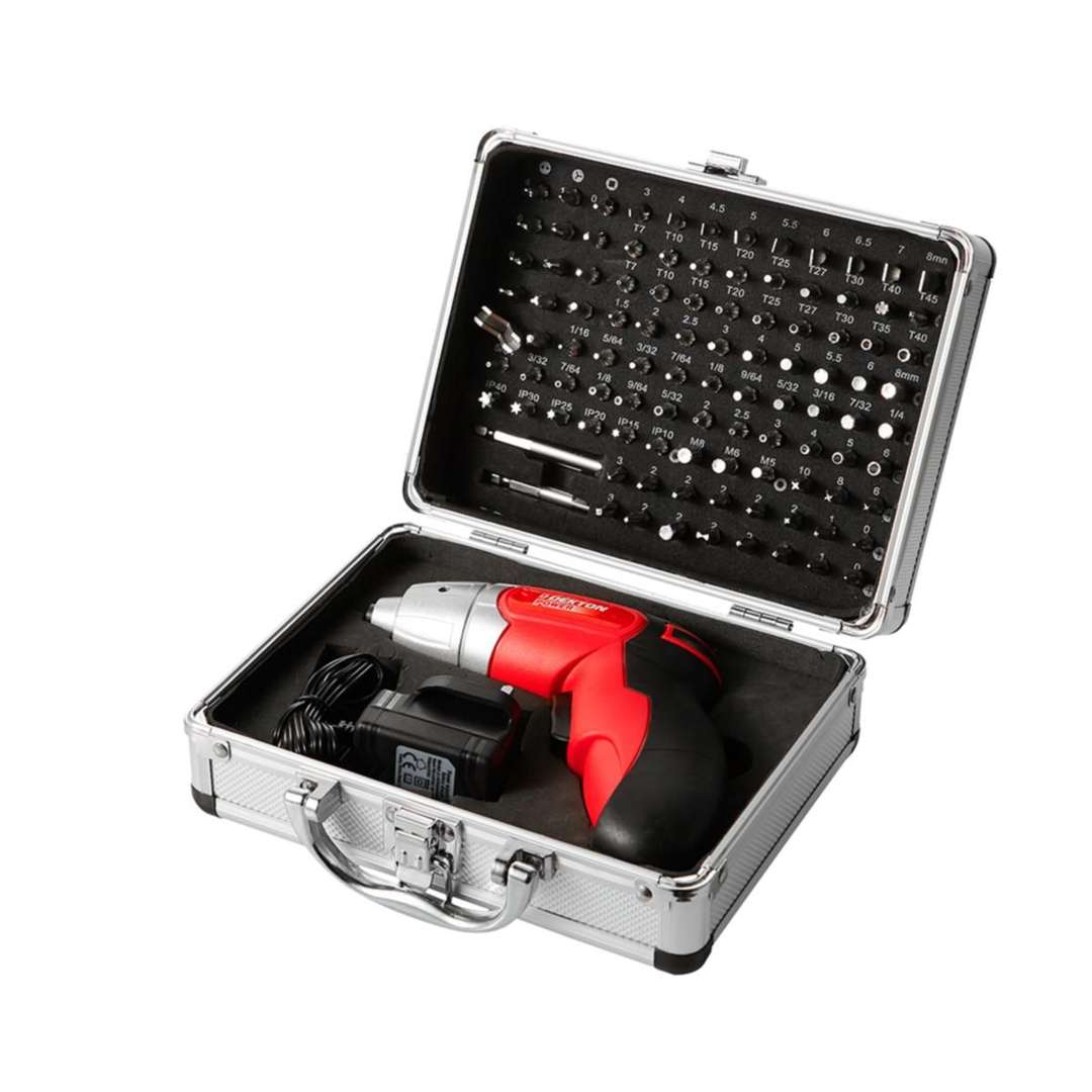 Dekton Power 3.6V Cordless Screwdriver with Aluminium Storage Box Red and Black 103-Piece DT600020 | LED Light | Battery Capacity Indicator