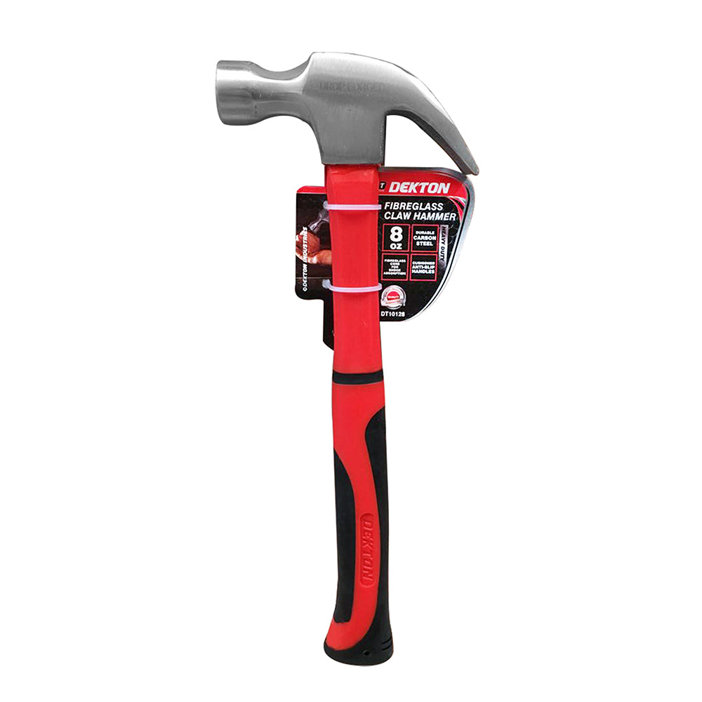 Dekton Fibreglass Heavy Duty Claw Hammer Red and Black 8oz 30mm x 290mm x 110mm DT10128
