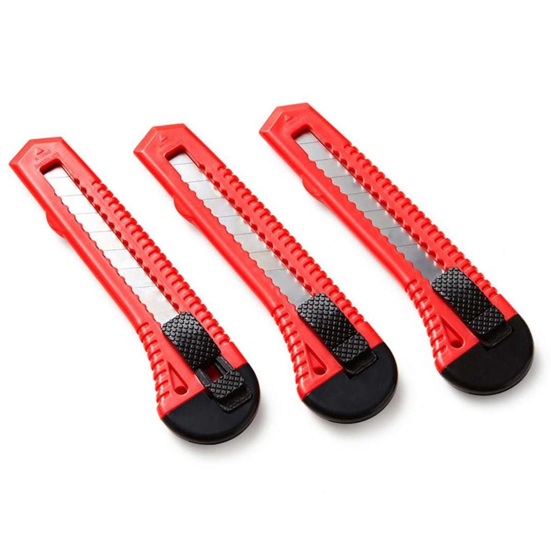 Dekton Snap Off Knife Set Red Pack of 3 DT60126 | Heavy Duty | Retractable Blade