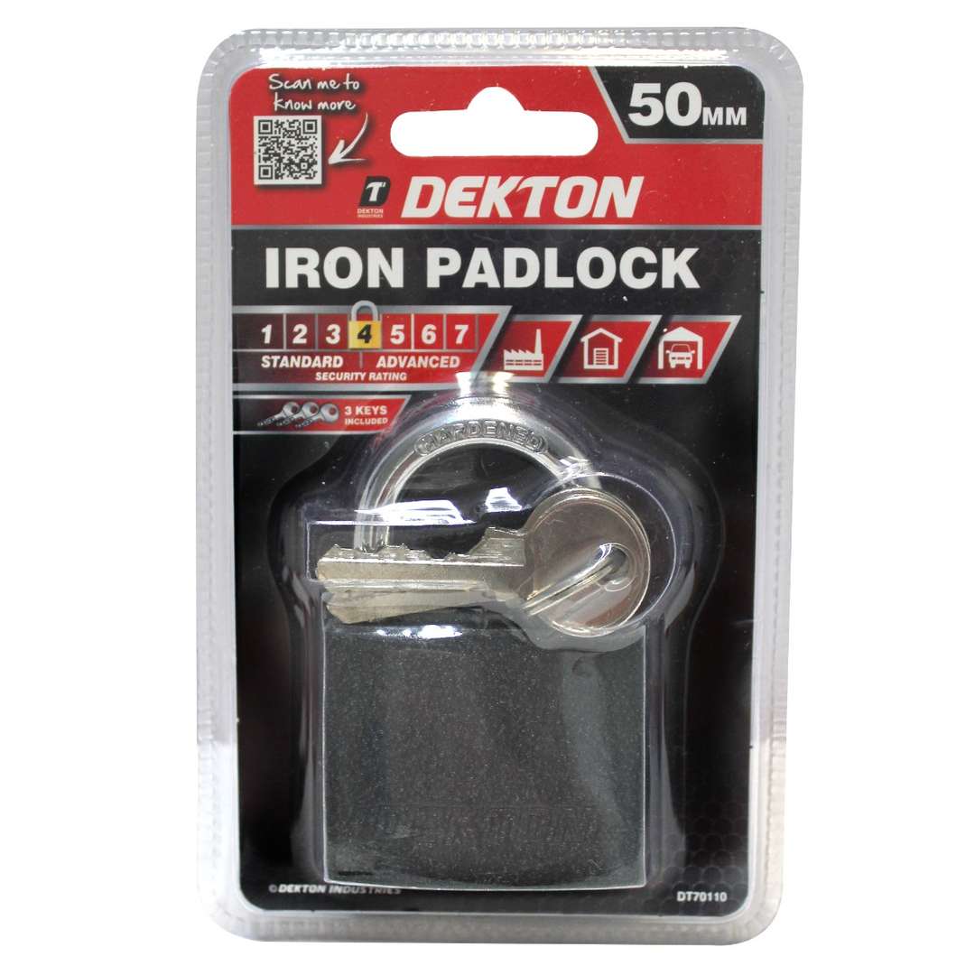 Dekton Iron Padlock Grey 50mm DT70110 | 3 Keys Included