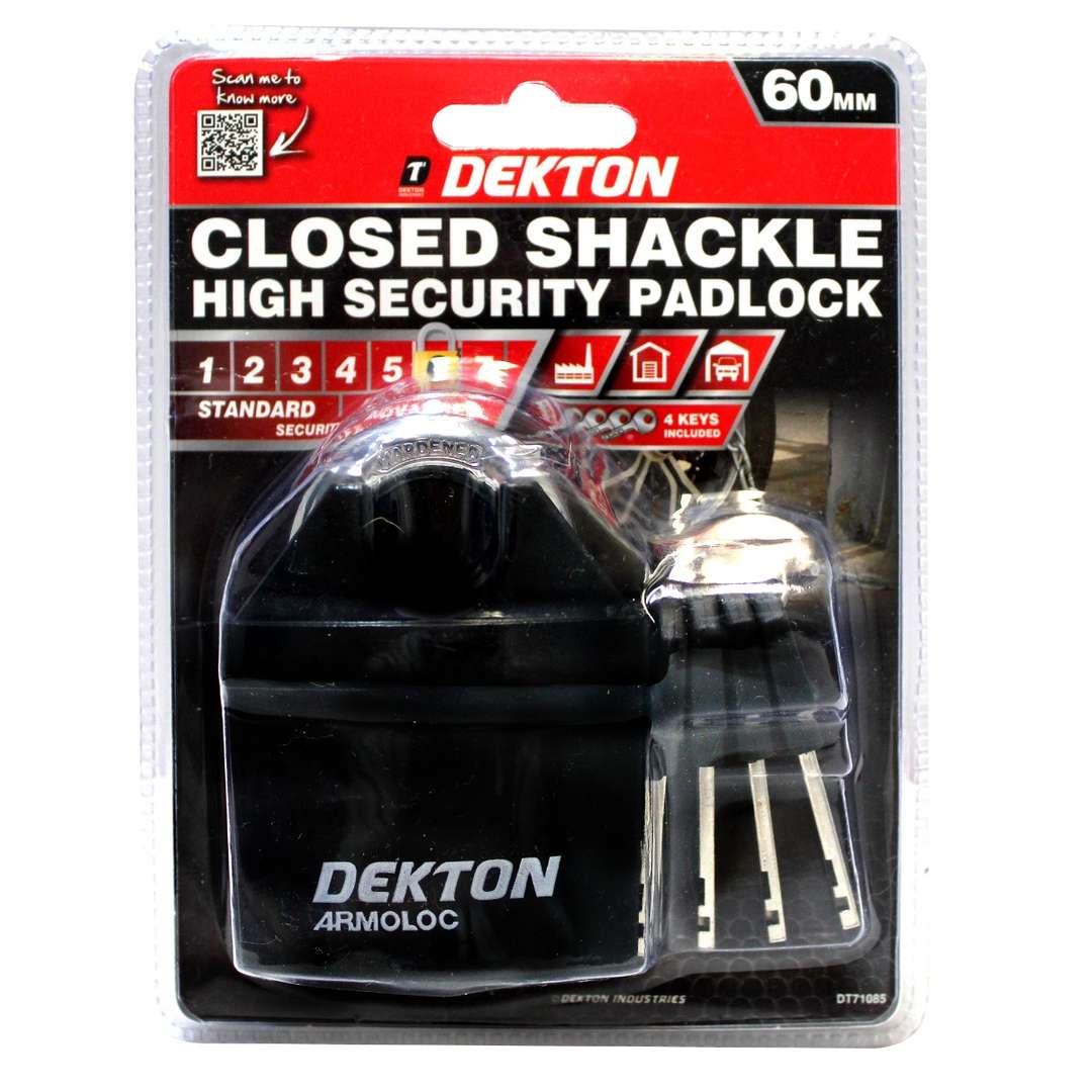 Dekton Closed Shackle High Security Padlock Black 60mm DT71085 | Standard Security | 4 Keys Included