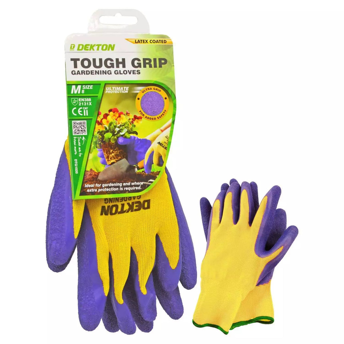 Dekton Latex Coated Ultimate Protection Tough Grip Gardening Gloves Yellow and Purple Medium DTG1020