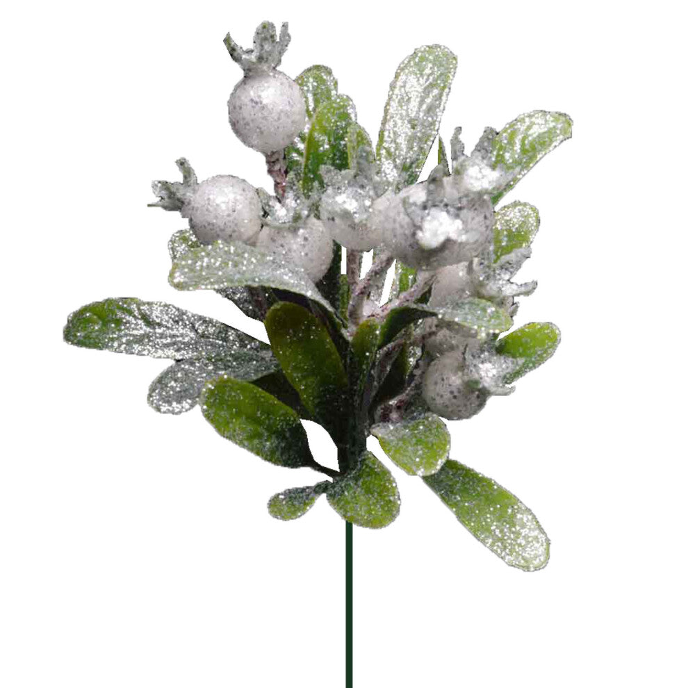 Davies Christmas Glittery Artificial Mistletoe Pick Green and White 54505