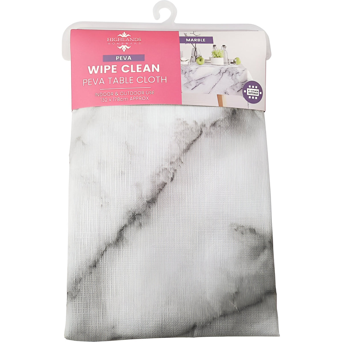 Highlands Homeware Wipe Clean PEVA Table Cloth Marble 132cm x 178cm WTC09 | Indoor and Outdoor Use | 6 -8 Place Settings