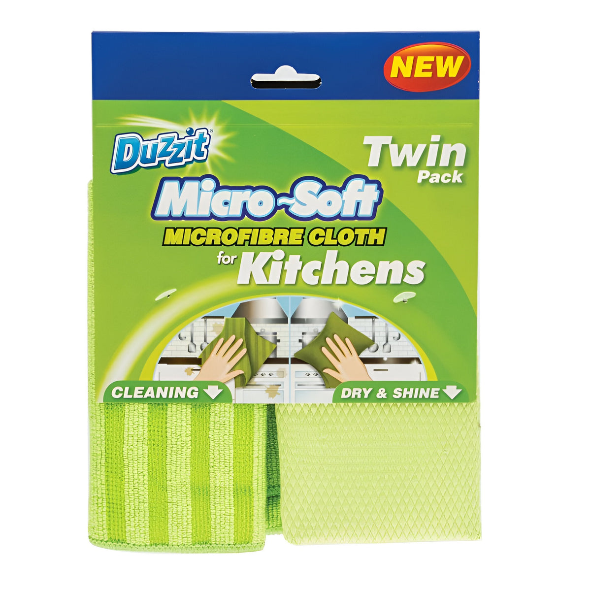 151 Duzzit Micro-Soft Microfibre Cloth for Kitchens Green Pack of 2 DZT1129 | For Cleaning and Dry-Shine | Smear-Free Shine | Chemical-Free Cleaning | Long-Lasting | Eco-Friendly | Perfect for Ovens-Hobs-Fridges-Sinks and Worktops | One Side to Polish Surface | Other Side to wash away Dirt and Remove Stains