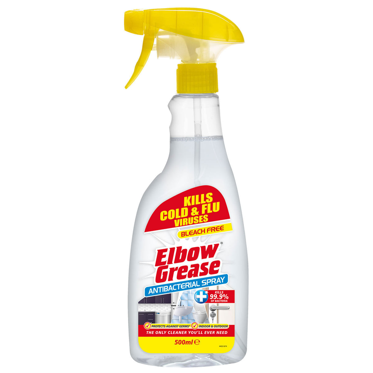 151 Elbow Grease Anti-Bacterial Spray Clear 500ml EG66 | Kills Cold and Flu Viruses | Bleach Free | Kills 99.9% of Bacteria | Protects Against Germs | Indoor and Outdoor